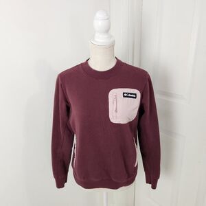 Columbia Sweatshirt Womens S Red Lodge Pullover Fleece Chest Pocket Hiking Trail
